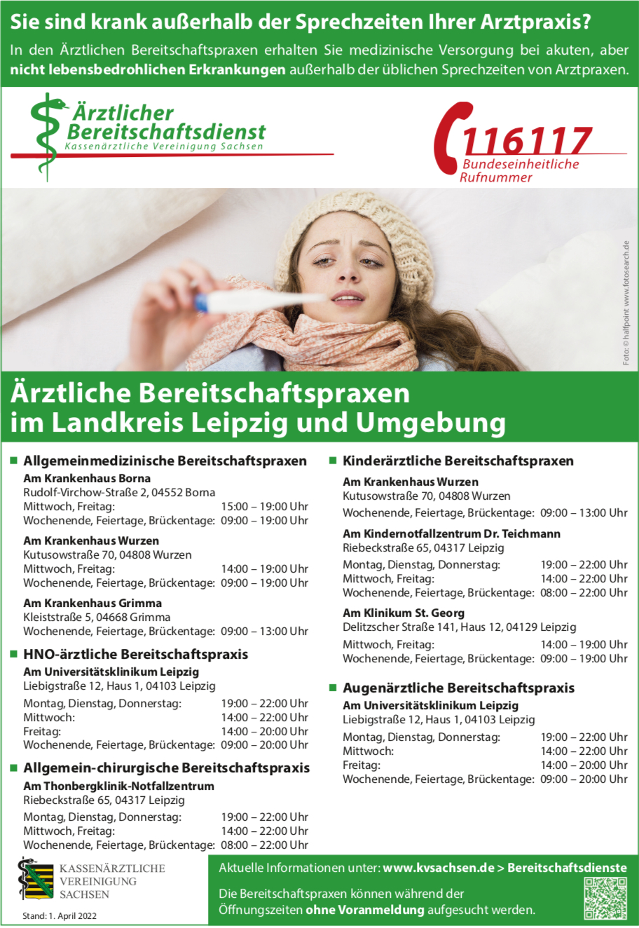 Ärztliche Bereitschaftspraxen im Landkreis Leipzig und Umgebung